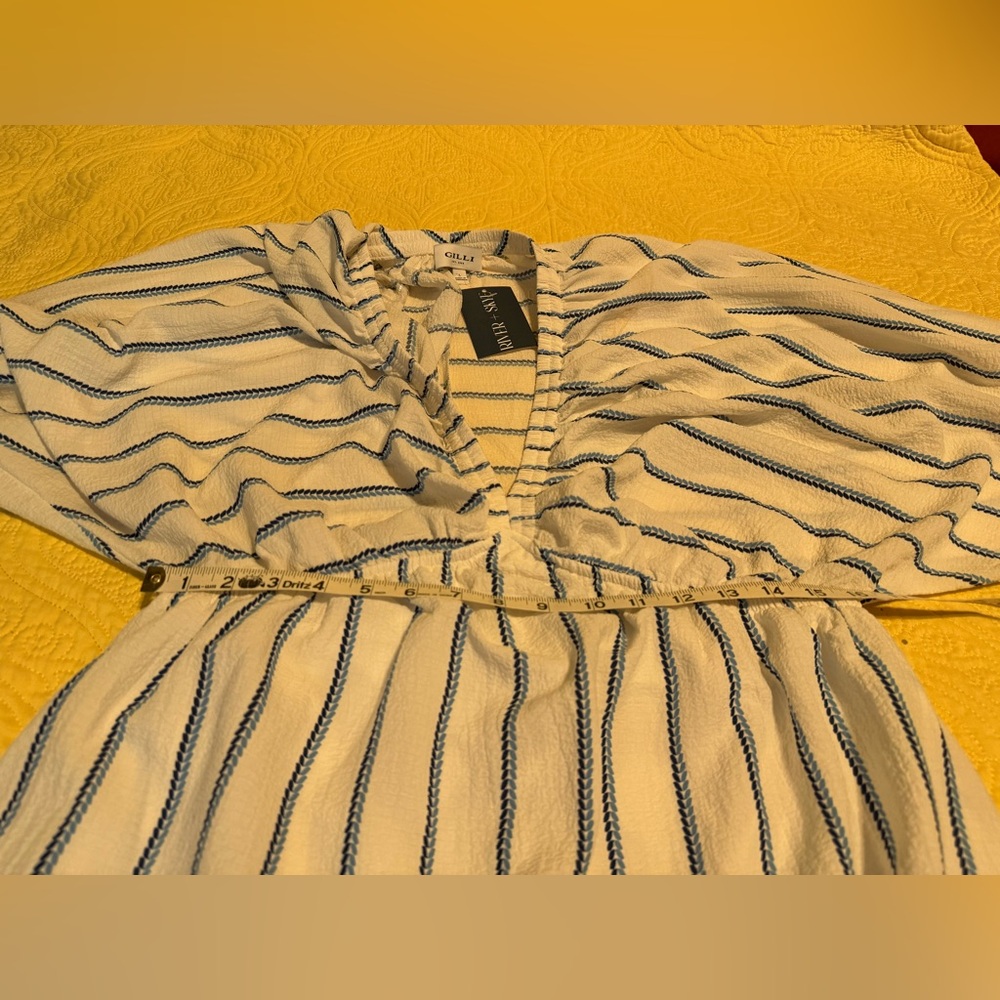 🍄H064 NWT Gilli L pp 16 unstretched Blue striped stretch waist big sleeve Dress - Picture 8 of 12